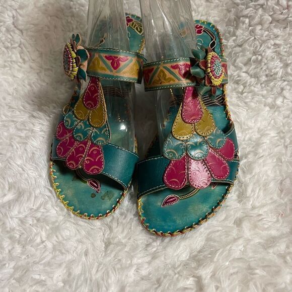 Elite by Corkys Women's Sandals New Size 10 Navaho Style Turquoise - Picture 2 of 13